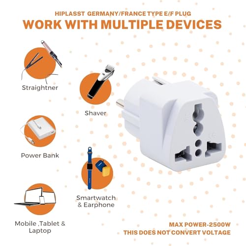Image of India to Europe Converter Plug, Germany Travel Adapter (Pack of 3) Type E /Type-F Universal Socket with Schuko Pin Power Plug, 2pin to 3pin South Korea • France • Europe • Russia