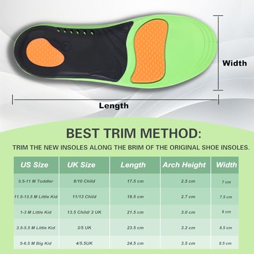 Image of Bacophy Kids Orthotic Arch Support Insoles, Plantar Fasciitis Cushioning Shoe Inserts, Shock Absorption Velvet Surfaces Deep Heel Cup Chinldren Inner Soles for Flat Feet, Feet Heel Pain Relief