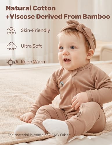 Momcozy Boy Girl Baby Pajamas Onesie, 0-24 M Temp-Sensing 2-Way Zipper Cotton & Viscose Derived from Bamboo Newborn Sleepers3