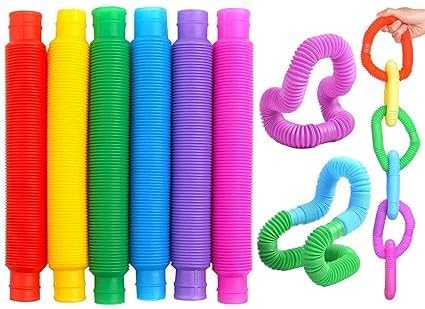 Rainbond Pop Tube Flexible Pop Tube Toys for Kids Pop it Music Pipe Stress Anxiety Relief Sensory Bendable Stimming Toy Adjustable Toy Multicolored Set 6 Pcs with Big Size