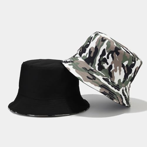 Image of Quanhaigou Bucket Hat for Men Women,Packable Reversible Printed Sun Hats,Fisherman Outdoor Summer Travel Hiking Beach Caps (Camo White)