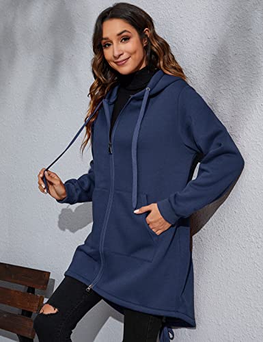 Tuopuda Damen Hoodie Jacke Oversize Reißverschluss Winterjacke Langarm Mantel Winter Cardigan Kapuzenpullover Sweatshirt mit Kapuze Strickjacke Kapuzenjacke mit Taschen Kapuzenpulli, Blau, XXL