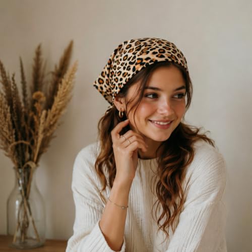 Image of DRESHOW Floral Crochet Hair Bandana Tie Knotted Headscarf Vintage Headband Knitted Head Kerchief for Women Girls