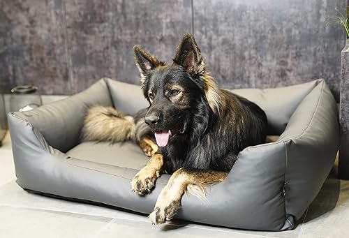 4L Textil Mario Wasserfestes Hundebett Aus Kunstleder - Hundekorb für Große und Mittelgroße Hunde - XXL Hundesofa Wasserfest (120x90 cm, Grau)
