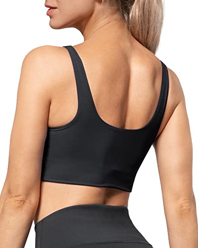 Image of AKASO Womens Longline Sports Bra Tank Top Padded Workout Running Yoga Black