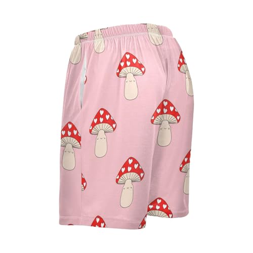 Heart Mushroom Pink Pajama Shorts for Men Lounge Pants Pj Pants Mens Sleep Shorts with Pockets, S-XXL3