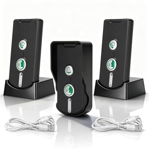 3 Pièces Interphone Vocal Sans Fil, 500M Intercom Longue Portée, Interphone Interieur avec 1 Sonnette D'extérieur et 2 Sonnettes D'intérieur, Interphone...