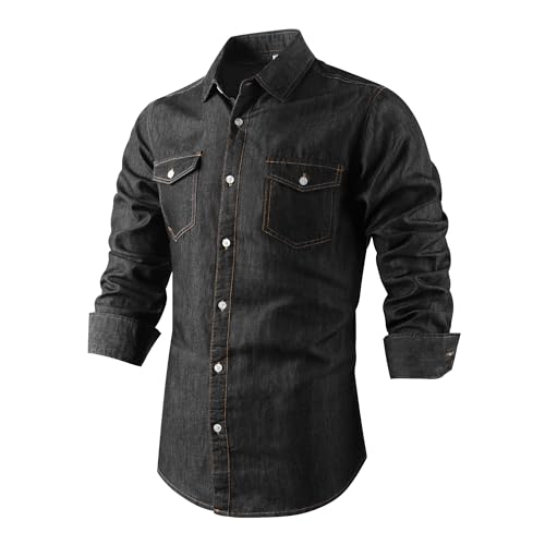 OCHENTA Men's Denim Button Down Shirts Casual Chambray Long Sleeve Lightweight Tops2