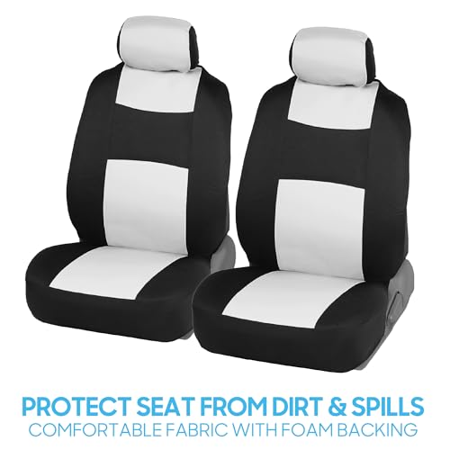 Image of BDK PolyPro Car Seat Covers Full Set in White on Black, Front and Rear Split Bench Seat Covers for Cars, Car Seats Cover Set and Accessories for Auto Trucks Van SUV - White