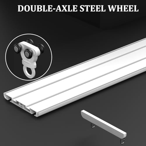 Heavy Duty Double Curtain Track System, Wall/Ceiling Mount Aluminum Rail for Sliding Curtains, Room Divider & Window Drapery - 1m/3.2ft White