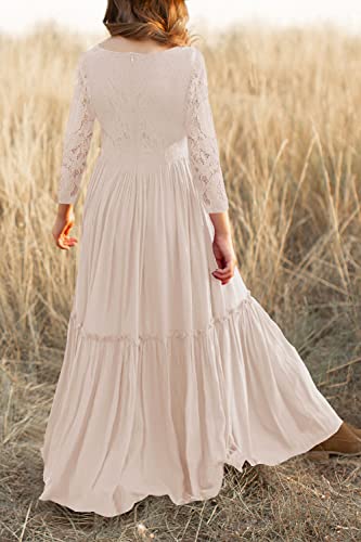 Image of MITILLY Girls Lace Flower Wedding Guest Long Maxi Dress for 6-12 Years | Girls Boho Dress, Girls' Special Occasion Dresses, Wedding Party, Size 6-12 Years, Ruffle Sleeve, A Line, With Pockets