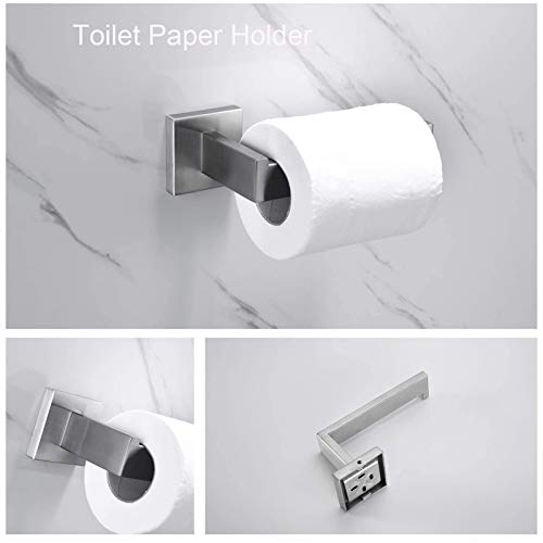Nolimas 4-Piece Brushed Nickel Bathroom Hardware Accessory Set Including Towel Bar Toilet Paper Holder Towel Holder Robe Hook Premium SUS 304 Stainless Steel Wall Mounted Square Style,Rustproof