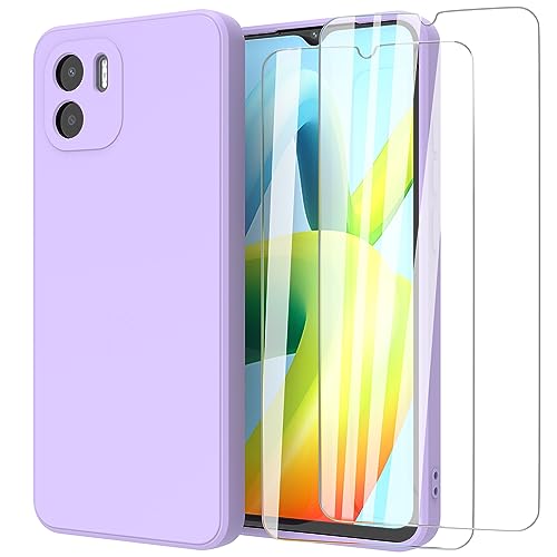 MIKULLE HandyHülle für Xiaomi Redmi A1 / Redmi A2 4G Hülle+ 2 Stück Schutzfolie, Ultra dünn Weiche Silikon R&umschutz für Xiaomi Redmi A1 / Redmi A2 4G - Lila