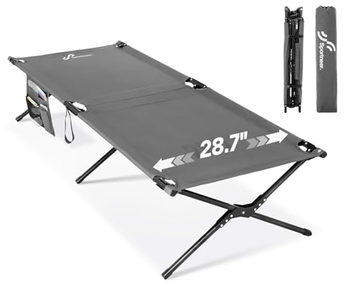 Sportneer Cama plegable con colchón, 199 x 73 cm, cama plegable para camping, versión actualizada, cama de invitados, plegable, XXL, para tiendas de campaña, senderismo, viajes, jardín, gris