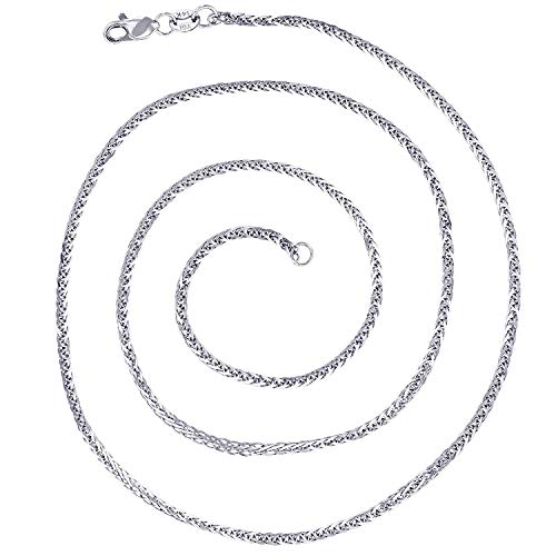 Solid 14K Yellow or White Gold Diamond Cut Italian Spiga Chain Necklace - Real Gold Braided Square Wheat Chain with Lobster Claw Clasp2