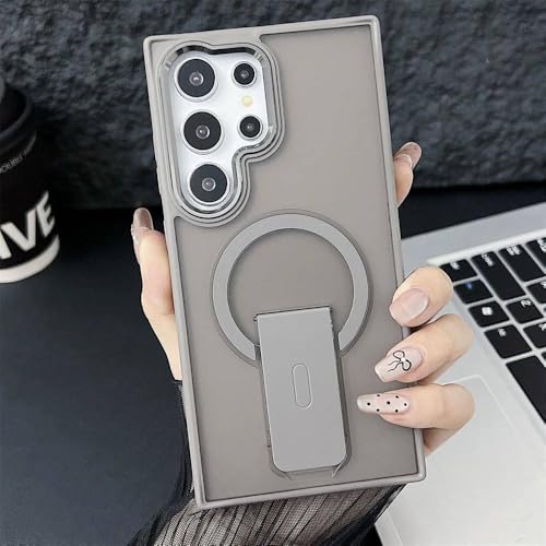 Étui S24 Ultra de luxe gris mat avec anneau de charge induction