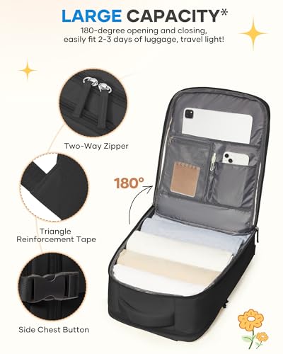 Image of coofay Large Black Travel Backpack For Women Men Airline Approved Carry On Backpack Flight Approved Waterproof Sports Luggage Backpacks Casual Daypack Small Hiking Backpacks