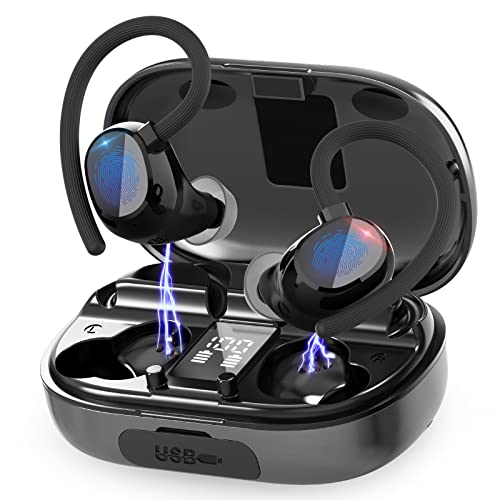 MUGO Wireless Earbuds, Bluetooth 5.0 Earbud Sport Headphones CVC8.0 Noise Cancelling, Earphones in Ear IP7 Waterproof, Built-in Mic, LED Display, 48H Playtime, Wireless Headset 2022 Upgraded
