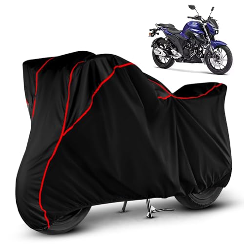 Image of Heavy Duty Waterproof Bike Cover for Yamaha FZ 25 | All Weather Protection from Rain, Dust, Sun & Scratches | Universal Fit for All Bike & Scooty | Black Red Piping | FZ 25 Bike Cover