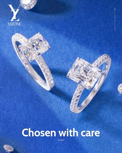 Yizone Moissanite Engagement Rings for Women Radiant Cut Moissanite Ring 3Carat D Color VVS1 Clarity Lab Created Fake Moissanite Rings 18K White Gold Plated 925 Sterling Silver Travel Ring Size 6 - Image 2