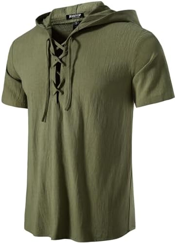 JEMITOP Men's Cotton Vintage Renaissance Hooded Shirt