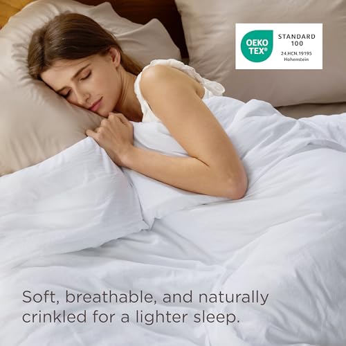 Image of Bedsure Prewashed Bright White Duvet Cover King Only, Cotton-Like Feel | 1 Duvet Cover Only, No Pillow Shams, Ultra Soft, Relaxed Texture, Zipper Closure, 8 Corner Ties, Year-Round, Easy Care