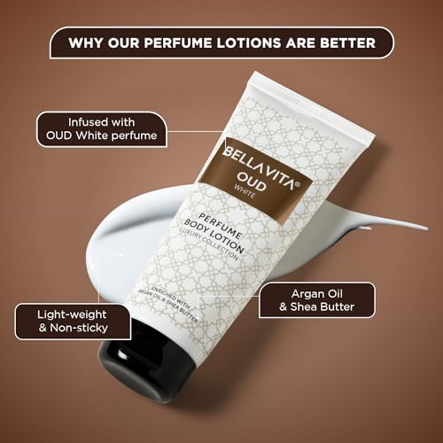 Image of Bella Vita Luxury OUD WHITE Perfume Body Lotion for Nourishing, Hydrating, Soft, Supple,Healthy Skin with Argan Oil and Shea Butter 200 Ml