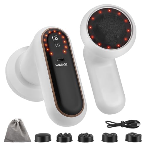 Masajeador Eléctrico Anticelulítico, 6 Velocidades y 3 Modos, Recargable con Función Masajeador Anticelulitico, 5 Cabezales de Masaje Reemplazables para Cuerpo, Piernas, Abdomen y Brazos.