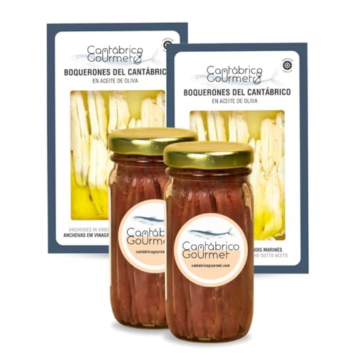 CANTABRICO GOURMET® 36-46 Filetes Anchoas de Santoña Artesanales (200gr) + 20-24 Boquerones (Bocartes) del Cantábrico en Aceite (200 gr) | Packs Gourmet Variados