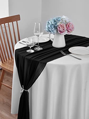 Beddeb 10 Pack Black Chiffon Table Runner 10Ft Sheer Wedding Table Runner 29X120 Inches Romantic Tulle Table Runner For Rustic Wedding Decor Birthday Party Bridal Baby Shower Table Decoration #TOP4