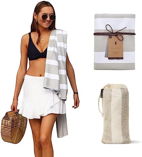 SummerSand Microfiber Beach Towel - Quick Dry, Sand Free - Compact and Lightweight for Travel - Recycled Materials - Travel Bag Included - Large Microfiber Towel (63x31.5in – Marble Sand)