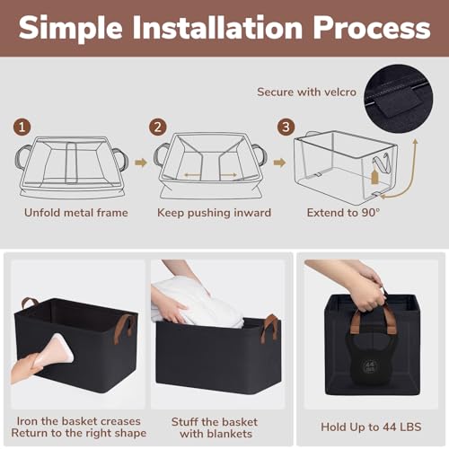 Goodpick 2-Pack Large Fabric Collapsible Storage Bins with Handles, Black by Goodpick - Image 4