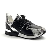  Angkorly - Zapatillas Moda Zapatilla - Sneakers Zapatilla - Sneakers de cuña Sneakers Plano Streetwear Mujer Efecto Piel de Serpiente pitón Cargado Tacón Plano 4 CM - Negro 16 BK7 T 36