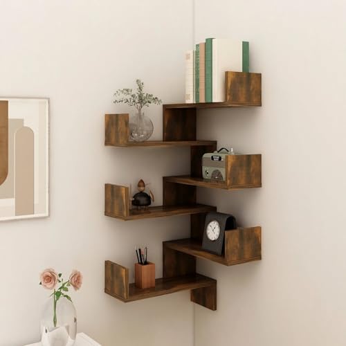 Xichuzi Estanterías de Esquina de Pared 2 uds, Estanteria Esquina, Prateleiras Parede, Estante Flotante, Balda Esquina, Estanteria Baño, Roble Ahumado 40x40x50 cm