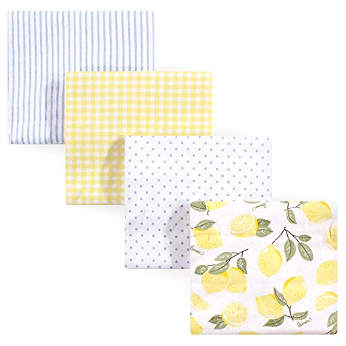 Hudson Baby Unisex Baby Cotton Flannel Receiving Blankets, Lemons, One Size 4-Pack