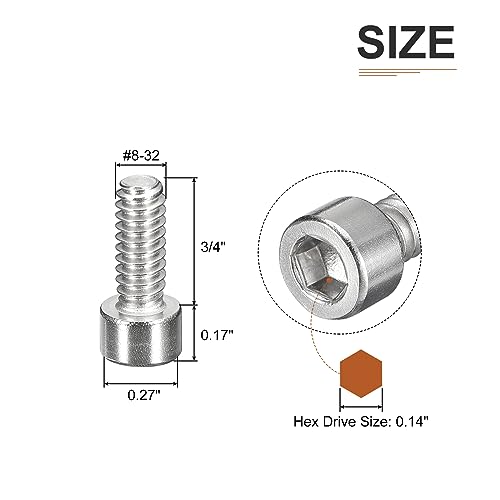 DTGN #8-32x3/4" Socket Head Cap Screws Bolts, 50Pcs 304 Stainless Steel 18-8, Machine Hex Socket Screw, Hex Drive - Image 2