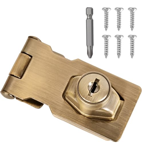 Image of 1 Pcs keyed Hasp Lock,2.5 inch keyed hasp Locks Twist knob keyed Locking hasp for Cabinet Small Door,Hasp Lock with Keys,Metal Safety Hasp Latches (1 Pcs Bronze, 2.5 inch)