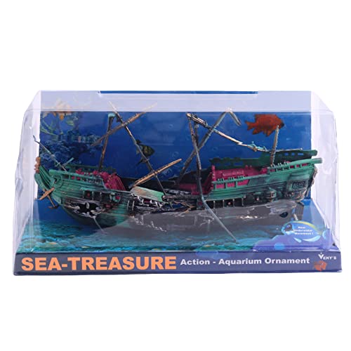 Jkjhbhged Large Aquarium Decoration Boat Plactic Aquarium Ship Air Split Shipwreck Fish Tank Decor C