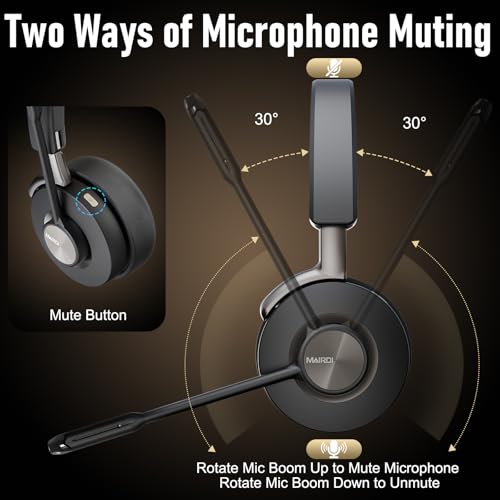 Image of MAIRDI Bluetooth Office Headset with Active Noise Cancelling (ANC) for Clear Calls, Noise Cancelling Microphone for Call Center, Remote Work & Online Meetings, Wireless Headset for PC, Laptop & Teams