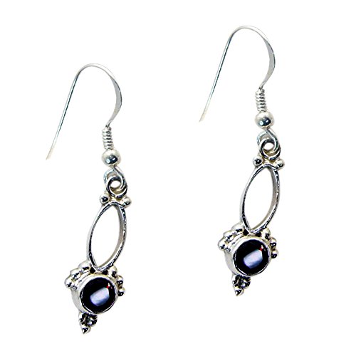 Boucles d'oreilles argent et grenat ovale en serti clos élégant