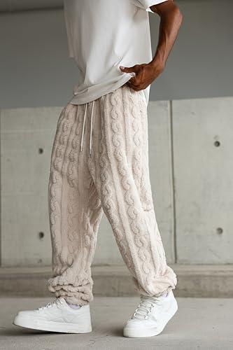 ZAFUL Men’s Fluffy Teddy Beam Feet Plush Fuzzy Warm Pajama Pants Sleepwear Loungewear Trouser with Pockets2