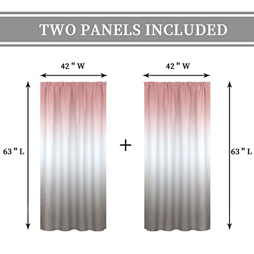 Cinbloo Ombre Blush Pink And Gray Curtains Rod Pocket 42W X 63L Inch Gradient Peach Pale Color For Women Baby Teen Girls Bedroom Decor Art Printed Living Room Window Drapes Treatment Fabric 2 Panels #TOP3