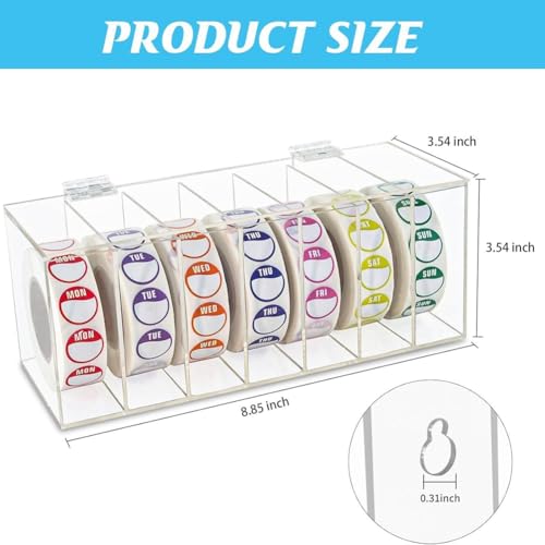 NISHZHU Etikettenspender Aus Acryl mit Abdeckung für Den Wochentag, mit 7 Fächern, für Aufkleberrollen Zur Wandmontage (Ohne Etikett)