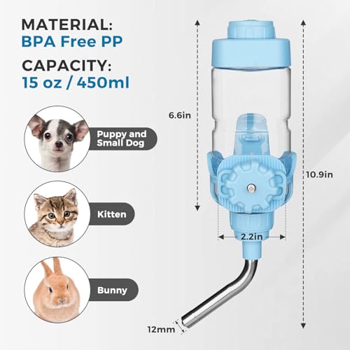 Image of Vannon Dog Crate Water Bottle, 15oz Top-Fill Pet Water Dispenser, Blue | kennel water bottle helps keep pets hydrated longer with fewer refills and easy daily care.