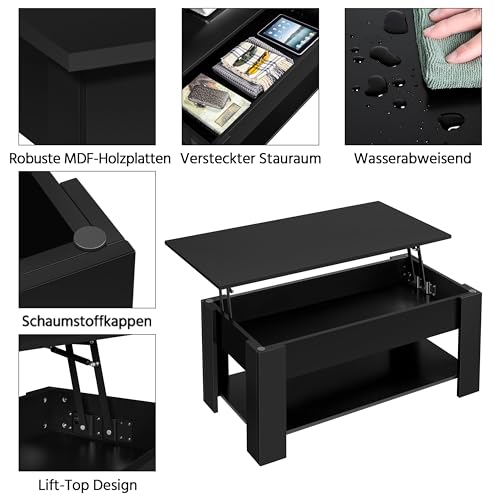 Yaheetech Couchtisch, Höhenverstellbarer Wohnzimmertisch, Schwarz, 98x50cm – Ansicht 5