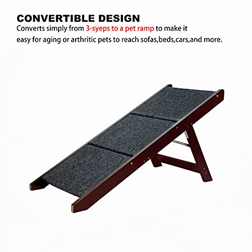 Mewang Giant Wooden Pet Stairs/Pet Steps - 2-In-1 Foldable 3 Levels Gentle Dog Stairs & Ramp For Beds And Cars - Easy Climb Pet Step Stool - Portable Dog/Cat Ladder Up To 150 Pounds(Brown) #TOP3