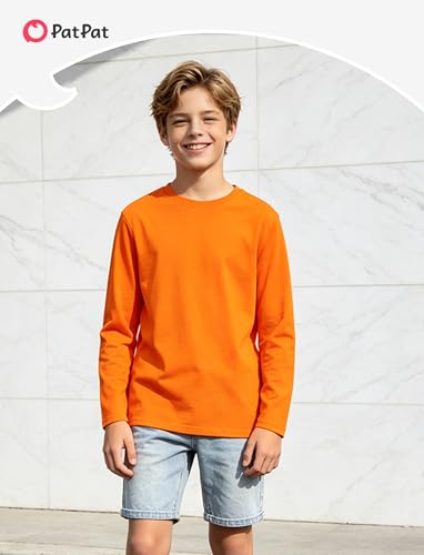 Image of PATPAT Boys Long Sleeve Shirts Cotton Solid Crew Neck Basic Shirts 5-16 Years