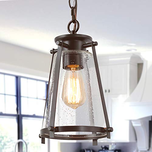 Ksana Bronze Pendant Lighting For Kitchen Island Rustic Industrial Pendant Light With Seeded Glass Shefinds