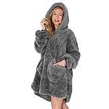 Winthome Übergroße Hoodie Decke, Sherpa Sweatshirt Decke, Kuschelpullover Für Damen Herren Erwachsene (Grau, L)