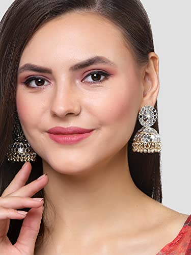 Karatcart Gold Plated Mirror Studded Jhumki Earrings for Women - Image 3